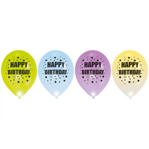 amscan® Luftballons LED Happy Birthday bunt, 4 St.