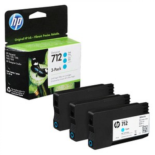 HP 712 (3ED77A) cyan Druckerpatronen, 3er-Set