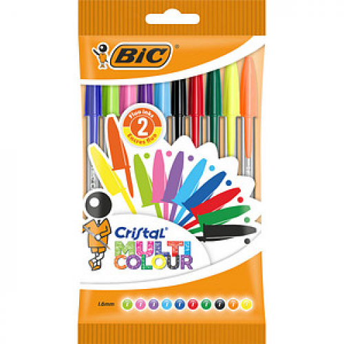 BIC Kugelschreiber CRISTAL MULTICO transparent Schreibfarbe farbsortiert, 10 St.