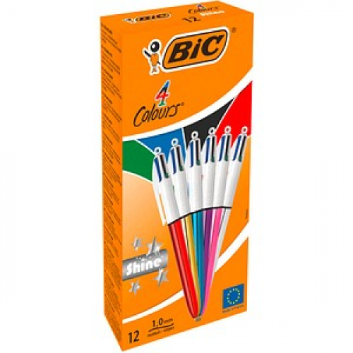 BIC 4-Farben-Kugelschreiber 4 Colours Shine farbsortiert Schreibfarbe farbsortiert, 12 St.