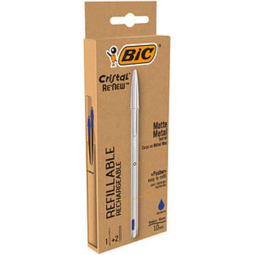 BIC Kugelschreiber Cristal Re'New silber Schreibfarbe blau, 1 Set