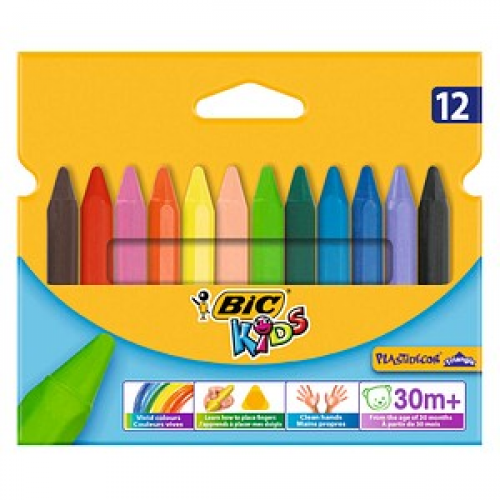 BIC Plastidecor Triangle Wachsmalstifte farbsortiert, 12 St.