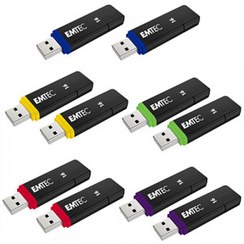 10 EMTEC USB-Sticks Flash Drives rot, gelb, blau, grün, lila 16 GB