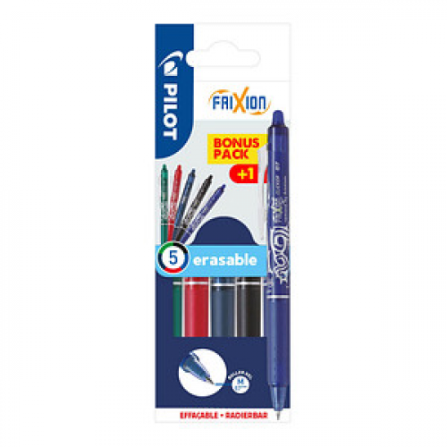 PILOT FRIXION ball CLICKER Tintenroller schwarz, rot, grün, blauschwarz, blau 0,4 mm, Schreibfarbe: farbsortiert, 1 Set