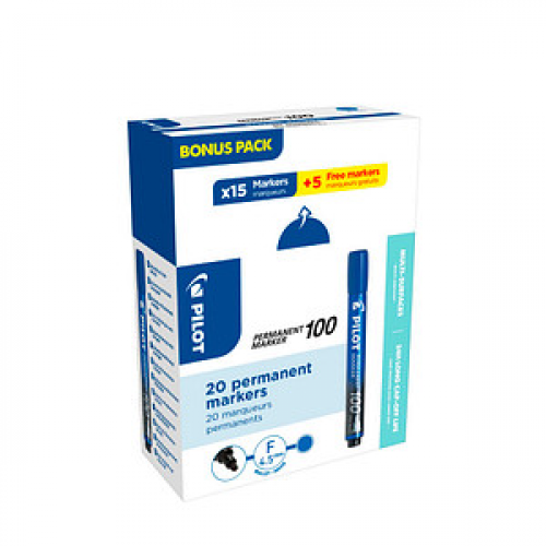 15 + 5 GRATIS: PILOT 100 Permanentmarker blau 1,0 mm, 15 St. + GRATIS 5 St.