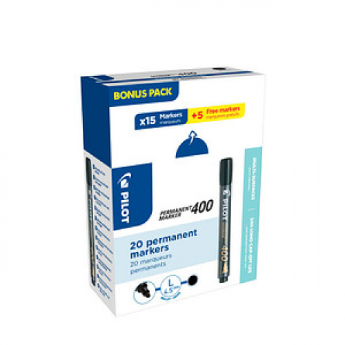 15 + 5 GRATIS: PILOT 400 Permanentmarker schwarz 1,0 - 4,0 mm, 15 St. + GRATIS 5 St.