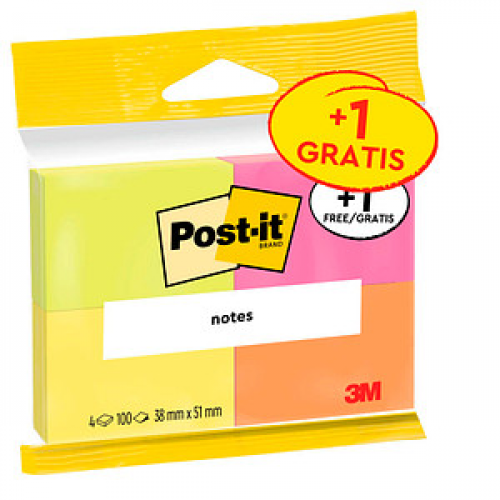 3 + 1 GRATIS: Post-it® Super Sticky Notes 653 Haftnotizen farbsortiert, 3 Blöcke + GRATIS 1 Blöcke