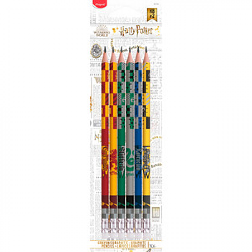maped Harry Potter Bleistifte HB rot, gelb, grün, grau, blau, gelb mit Radierer, 6 St.