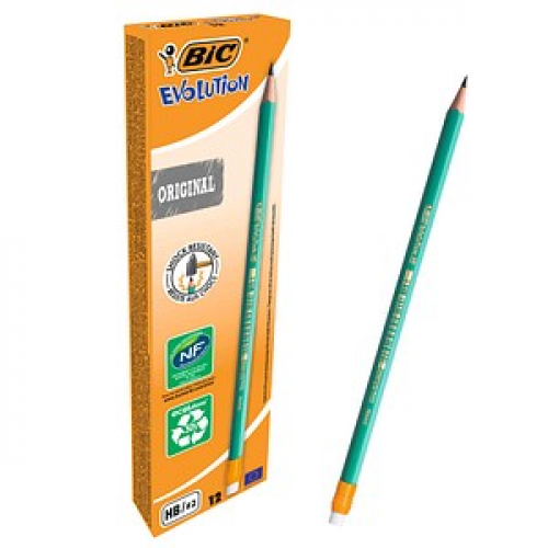 BIC ECOlutions EVOLUTION 655 Bleistifte HB grün mit Radierer, 12 St.