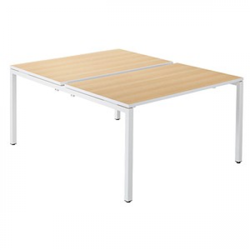 PAPERFLOW easyDesk Doppelschreibtisch buche rechteckig, 4-Fuß-Gestell weiß 140,0 x 166,0 cm