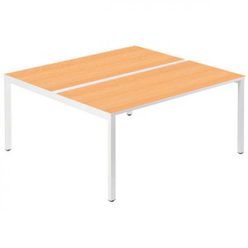 PAPERFLOW easyDesk Doppelschreibtisch buche rechteckig, 4-Fuß-Gestell weiß 160,0 x 166,0 cm
