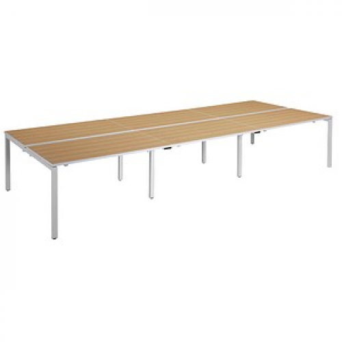 PAPERFLOW easyDesk Doppelschreibtisch buche rechteckig, 4-Fuß-Gestell weiß 360,0 x 166,0 cm