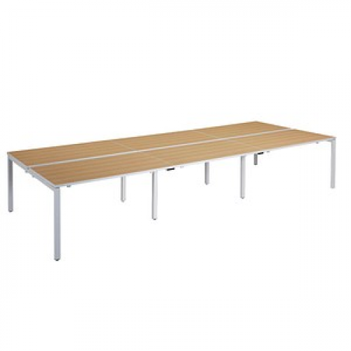 PAPERFLOW easyDesk Doppelschreibtisch buche rechteckig, 4-Fuß-Gestell weiß 420,0 x 166,0 cm