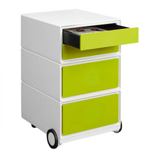 PAPERFLOW easyBox Rollcontainer weiß, grün 4 Auszüge 39,0 x 43,6 x 64,2 cm