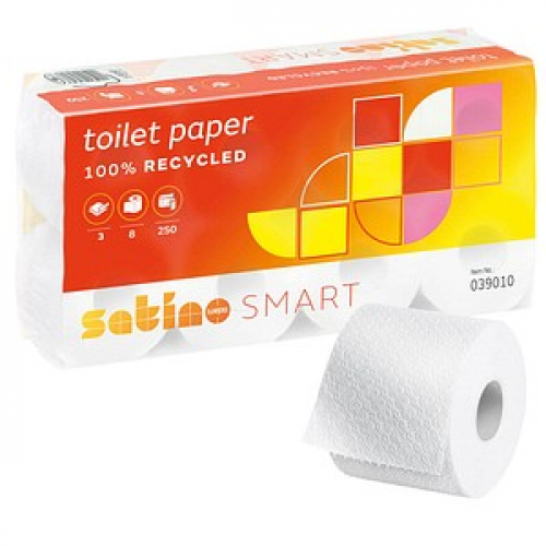 Satino by wepa Toilettenpapier SMART 3-lagig Recyclingpapier, 8 Rollen