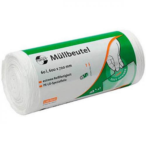 DEISS Müllbeutel FIRST PLUS® 60,0 l transparent 12 µm, 50 St.