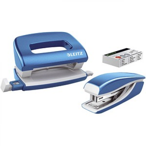 LEITZ Locher und Heftgeräte Set NeXXt WOW blau-metallic