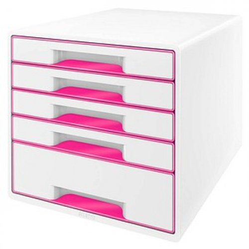 LEITZ Schubladenbox WOW Cube  perlweiß/pink 52142023, DIN A4 mit 5 Schubladen