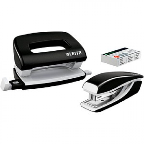 LEITZ Locher und Heftgeräte Set NeXXt WOW schwarz-metallic