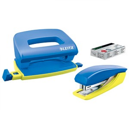 LEITZ Locher und Heftgeräte Set Urban Chic blau/gelb