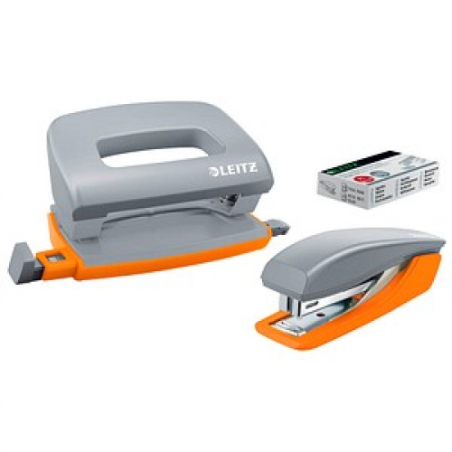 LEITZ Locher und Heftgeräte Set Urban Chic grau/orange