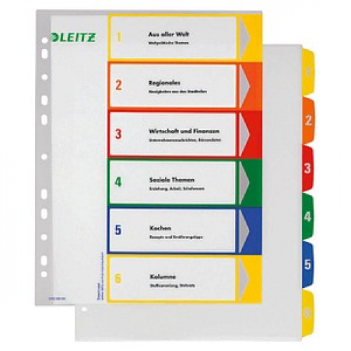 LEITZ Ordnerregister 1292 Vollformat, Überbreite 1-6 farbig 6-teilig, 1 Satz