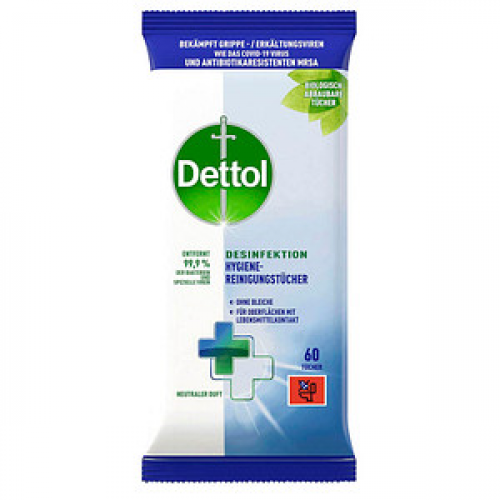 Dettol Desinfektionstücher DESINFEKTION 1-lagig weiß, 60 St.