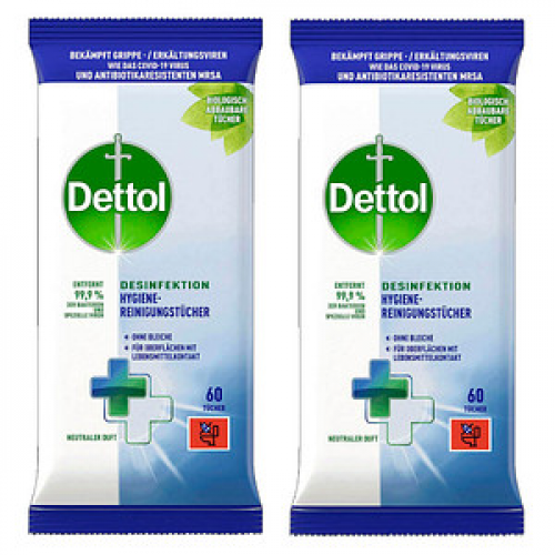 Dettol feuchte Allzweck-Reinigungstücher DESINFEKTION 1-lagig weiß, 120 St.