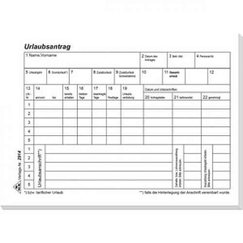 RNK-Verlag Urlaubsabwesenheitsmeldung Formularbücher 2914