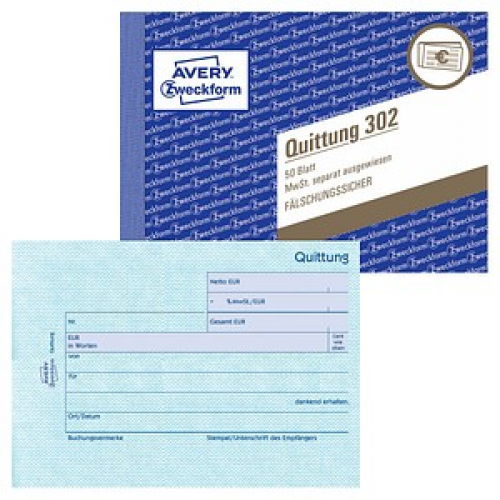 AVERY Zweckform Quittung, MwSt. separat ausgewiesen Formularbuch 302