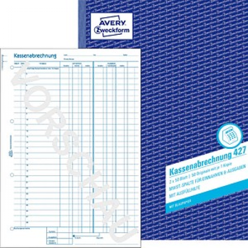 AVERY Zweckform Kassenabrechnung mit MwSt.-Spalte für Einnahmen und Ausgaben Formularbuch 427