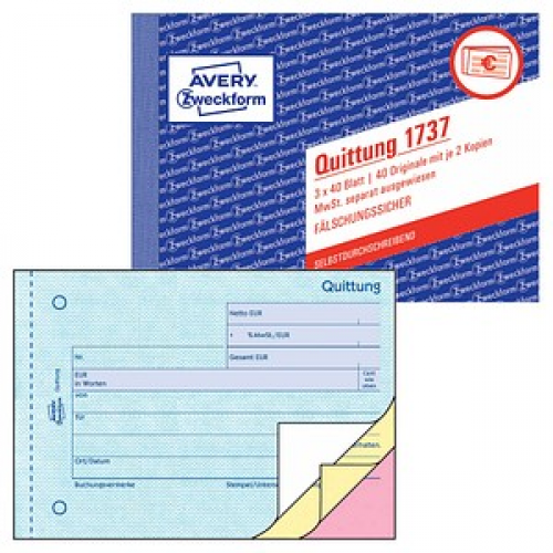 AVERY Zweckform Quittung, MwSt. separat ausgewiesen Formularbuch 1737