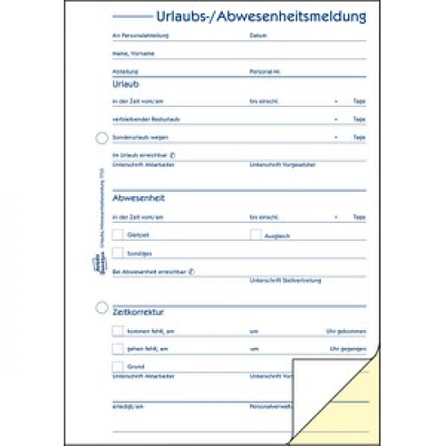 AVERY Zweckform Urlaubsabwesenheitsmeldung Formularbuch 1753