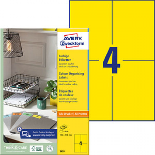 400 AVERY Zweckform Etiketten 3459 gelb 105,0 x 148,0 mm