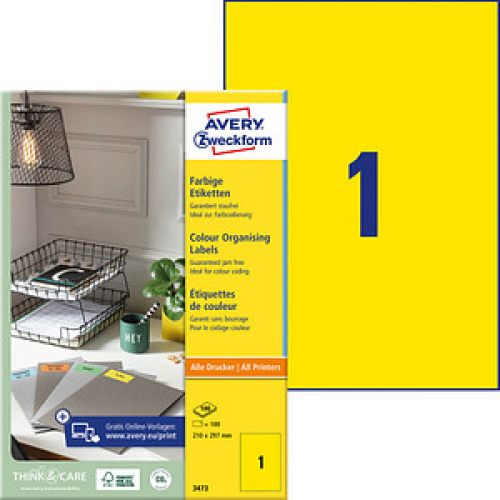 100 AVERY Zweckform Etiketten 3473 gelb 210,0 x 297,0 mm