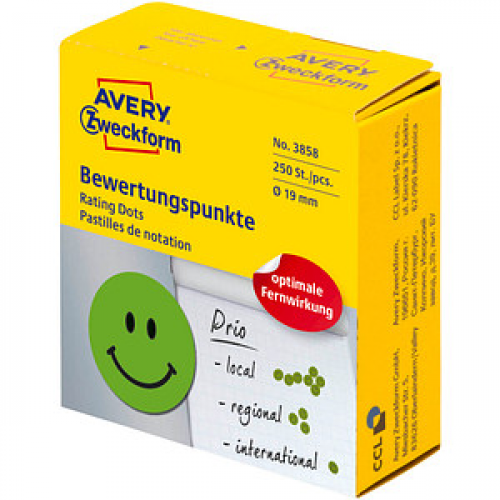 AVERY Zweckform Bewertungspunkte 3858 Gesicht, grün, 250 Etiketten