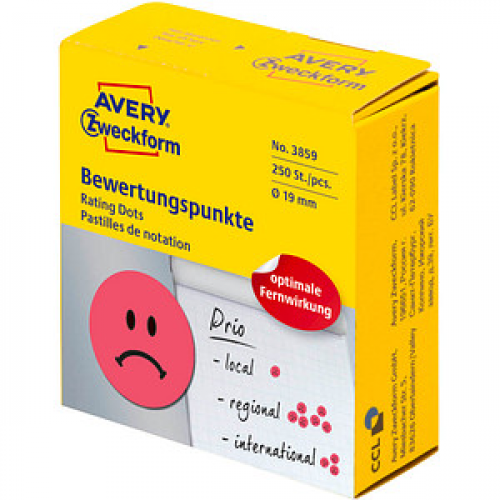 AVERY Zweckform Bewertungspunkte 3859 Gesicht, rot, 250 Etiketten