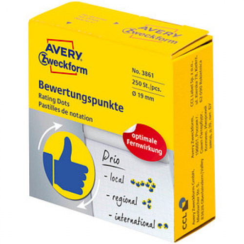 AVERY Zweckform Bewertungspunkte 3861 Daumen, gelb, 250 Etiketten