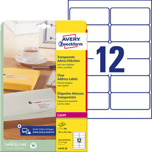 300 AVERY Zweckform Folien-Adressetiketten L4772-25 transparent 99,1 x 42,3 mm