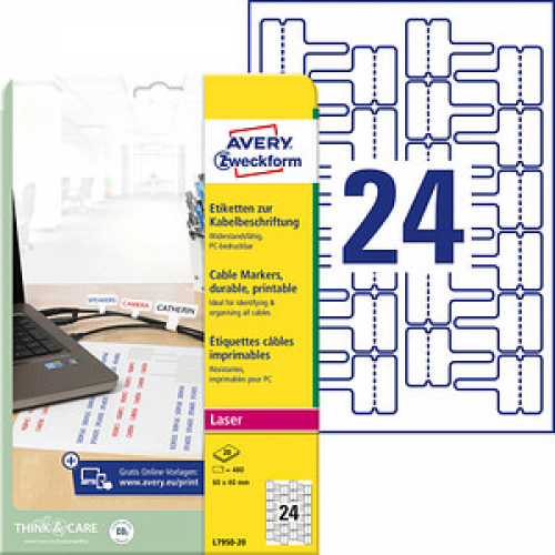 480 AVERY Zweckform Kabelbeschriftungs-Etiketten L7950-20 weiß 60,0 x 40,0 mm