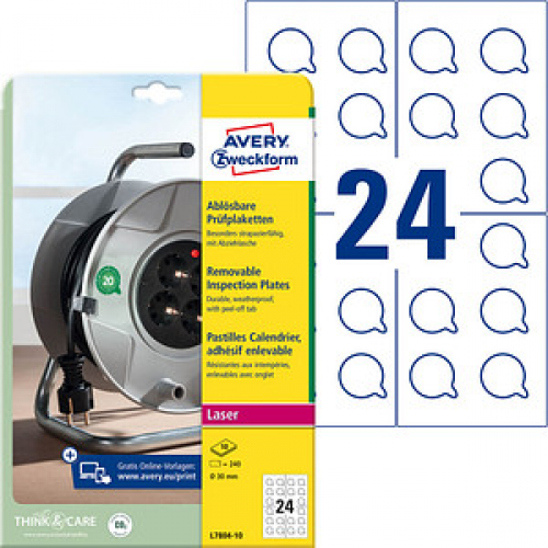 240 AVERY Zweckform Prüfplaketten L7804-10 weiß 30,0 x 30,0 mm