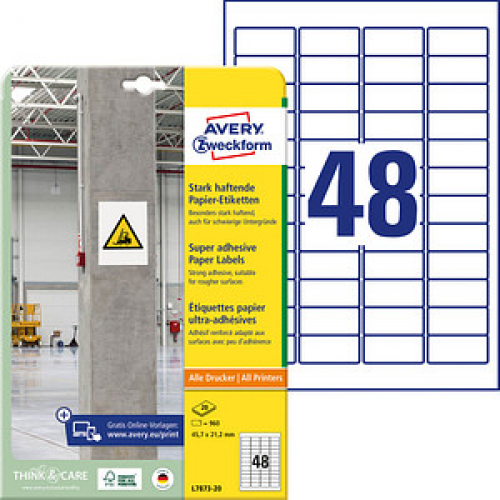 960 AVERY Zweckform Power-Etiketten L7873-20 weiß 45,7 x 21,2 mm