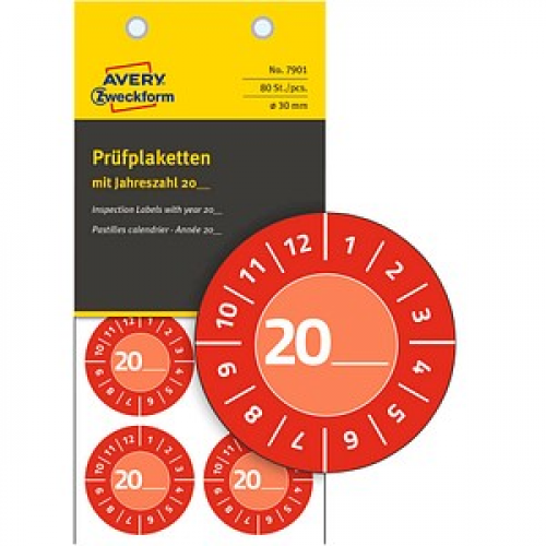 80 AVERY Zweckform Prüfplaketten 7901 rot 30,0 x 30,0 mm