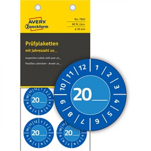 80 AVERY Zweckform Prüfplaketten 7903 blau 30,0 x 30,0 mm