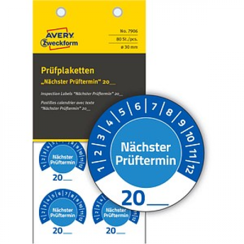 80 AVERY Zweckform Prüfplaketten 7906 blau 30,0 x 30,0 mm