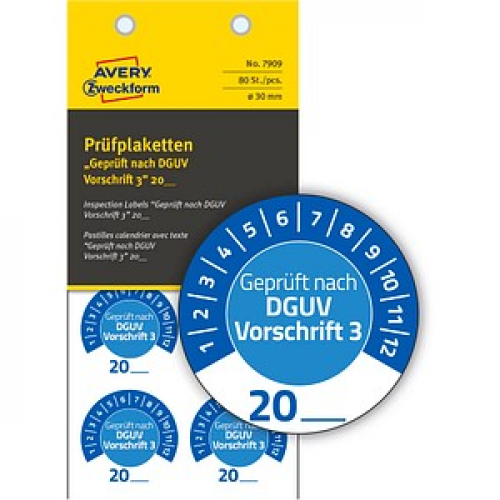 80 AVERY Zweckform Prüfplaketten 7909 blau 30,0 x 30,0 mm