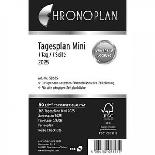 CHRONOPLAN Kalendereinlage 2025 Tagesplan Mini (7,9 x 12,5 cm)