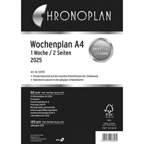 CHRONOPLAN Kalendereinlage 2025 Wochenplan A4