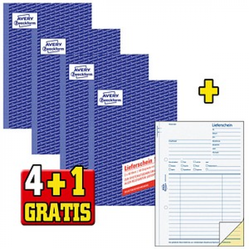 4 + 1 GRATIS: 4 AVERY Zweckform Lieferschein Formularbücher 1720 + GRATIS 1 St.