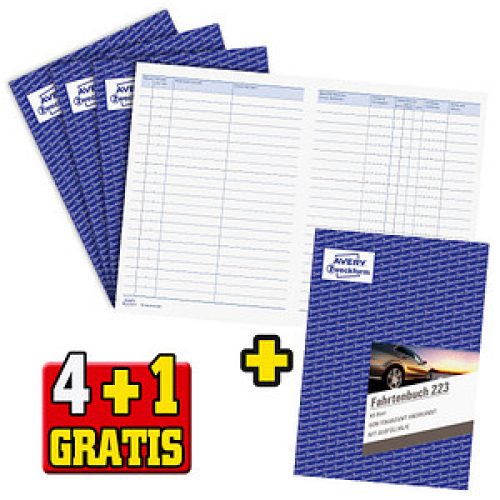 4 + 1 GRATIS: 4 AVERY Zweckform Fahrtenbuch, Pkw mit Jahresabrechnung Formularbuch + GRATIS 1 St.